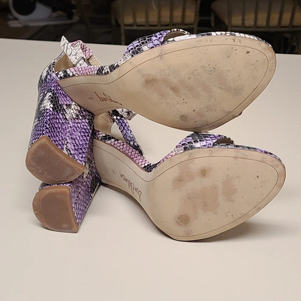 Sam Edelman Yaro snakeskin leather block heel sandals size 7 - Picture 10 of 12